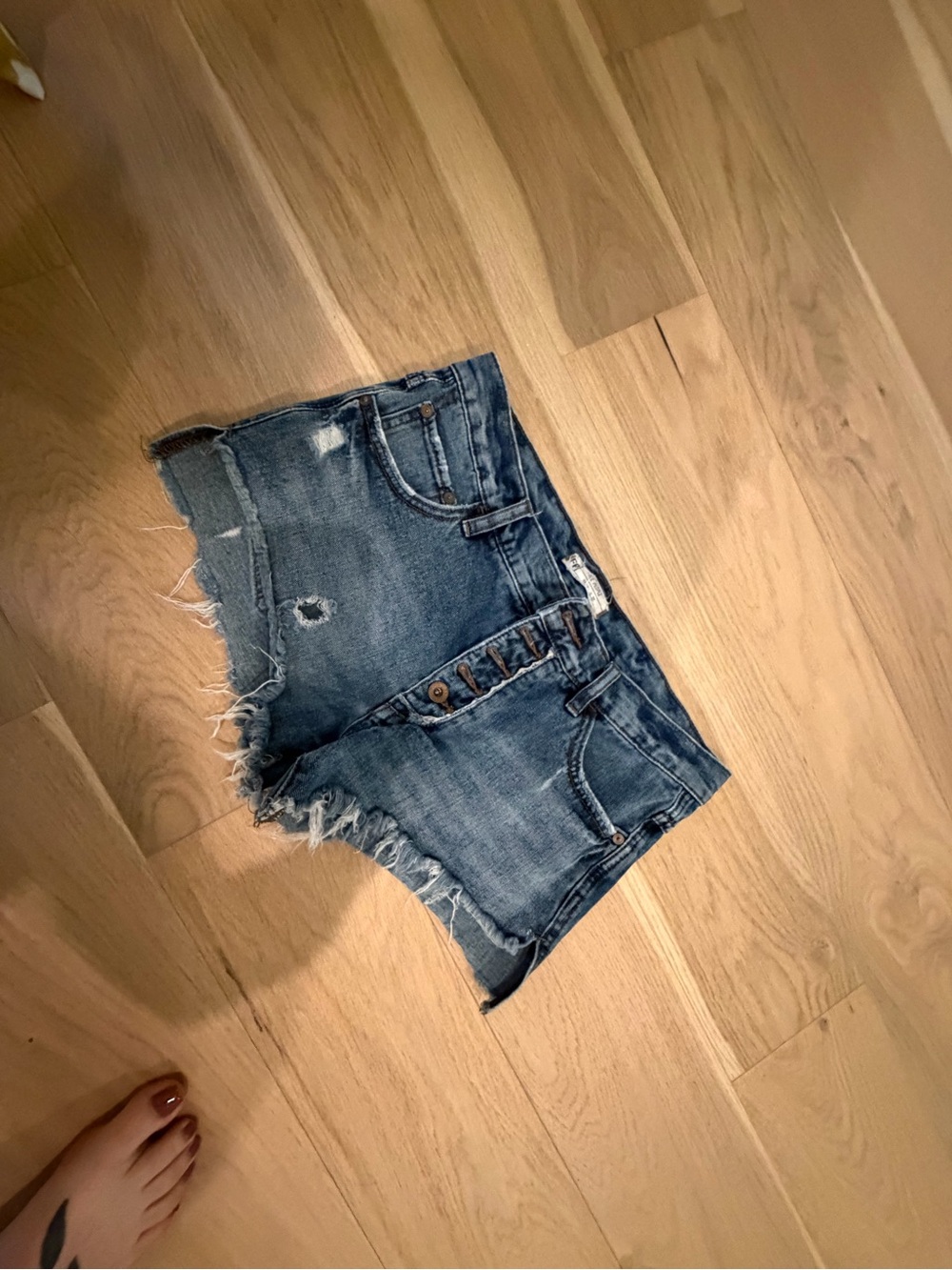 Vintage Free People Distressed Denim Shorts - Blue